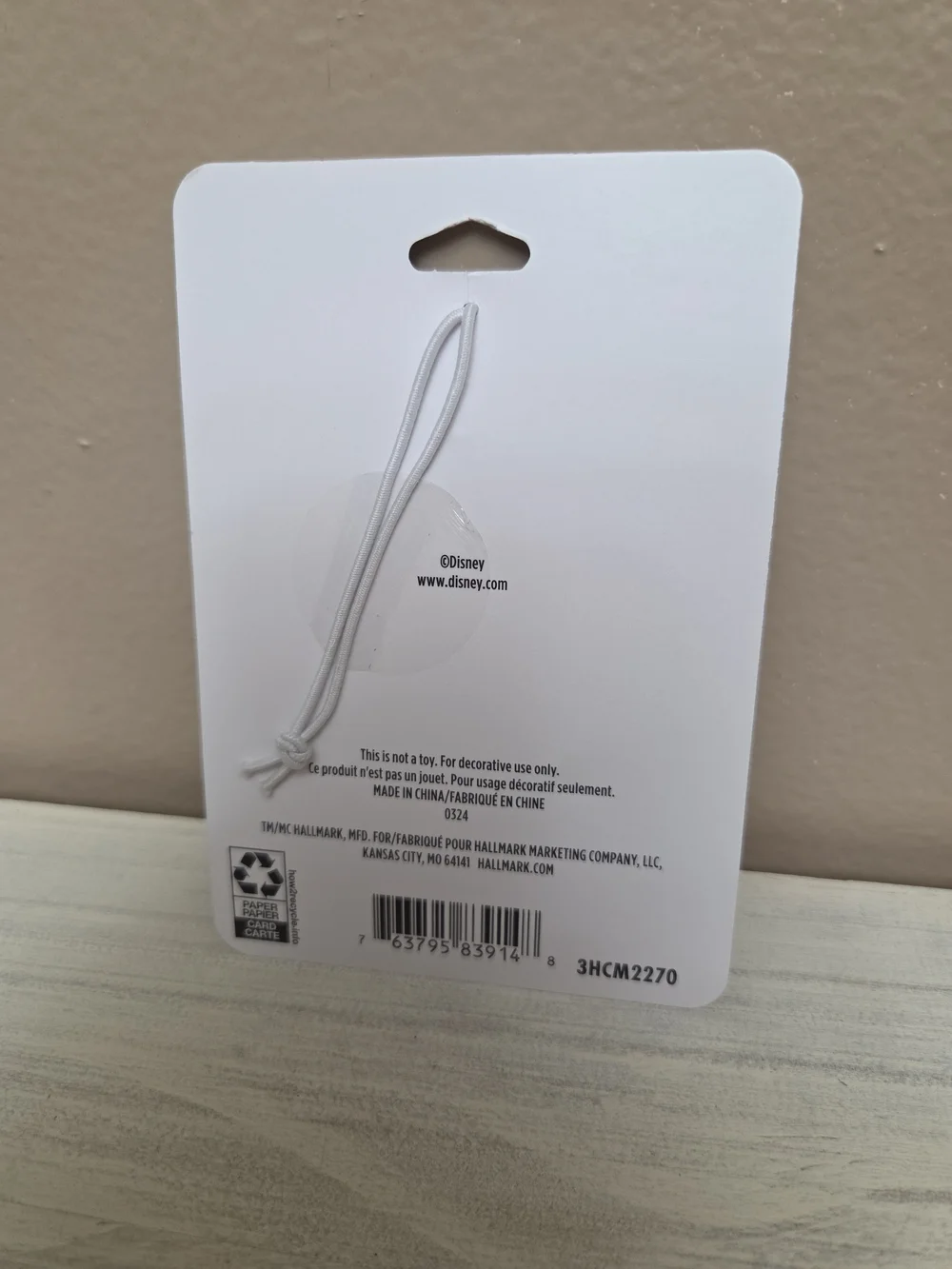 Disney Ornament Backing Card - White with Gray String